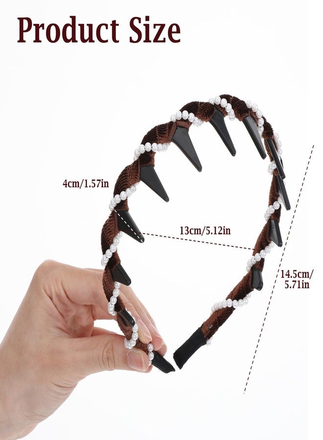Matwsec 3 Pack Vintage High Cranium Headband Artificial Pearl Hair Band, Retro High Skull Pearl Headband Korean Hairbands with Comb Teeth, Anti-Slip Hair Comb Hoop Head Wear for Women Girls Accessories Gifts - Image 2